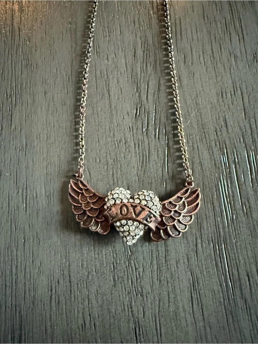 Betsey Johnson Winged Heart 'Love' Pendant Necklace 16 inch
